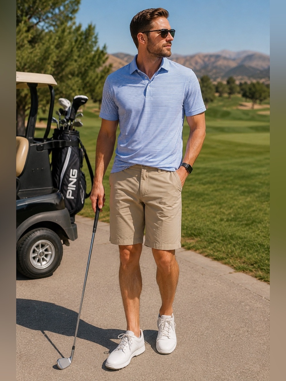 NWT Five Four Men’s Khaki Chino Shorts Size 38 Classic Fit Golf Casual